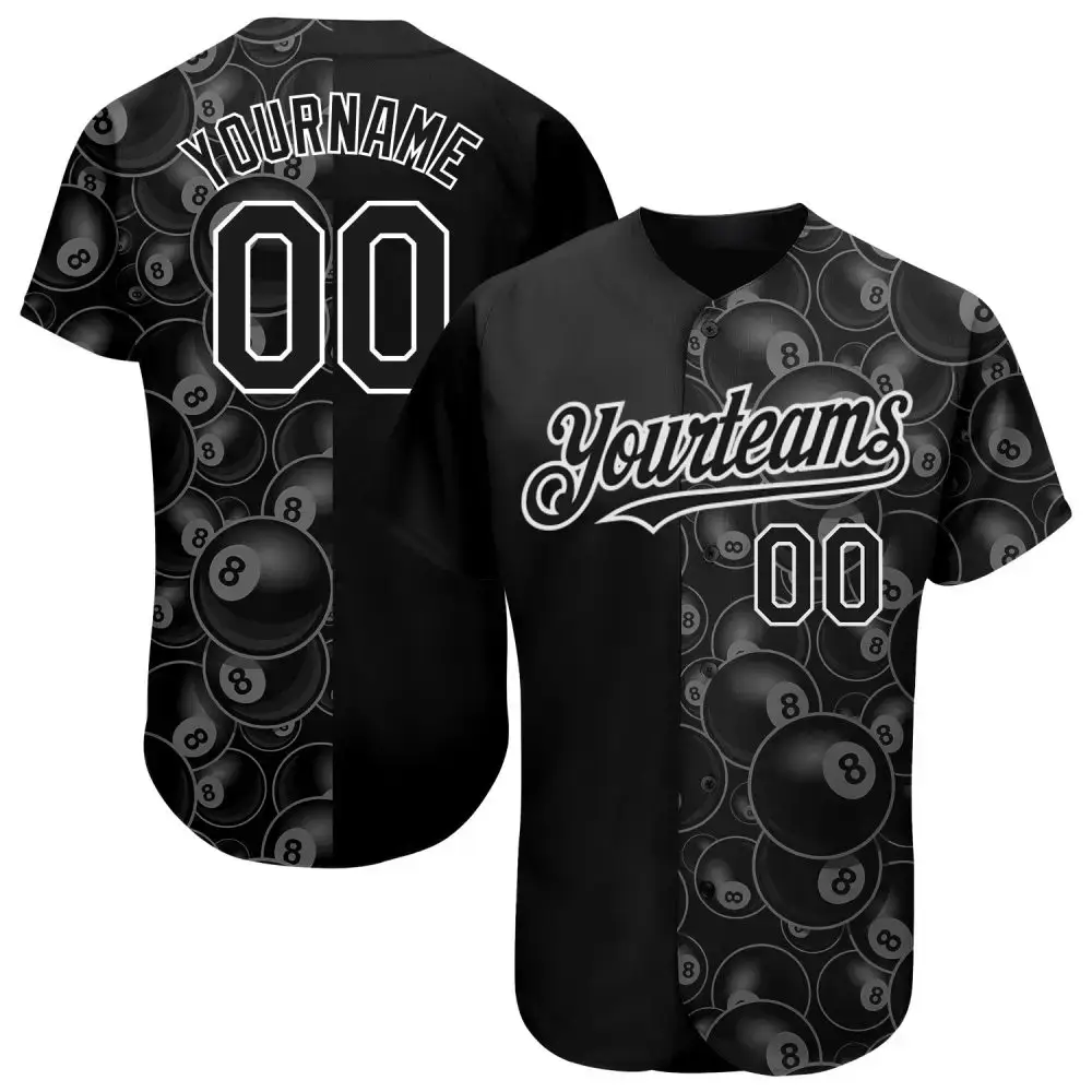 Custom Black White 3D Pattern Design Billiards Snooker 8 Ball Authentic Baseball Jersey Image