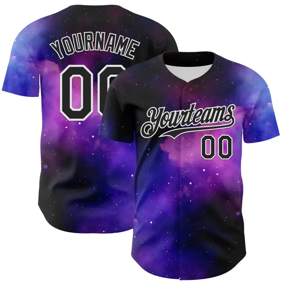 Custom Black White 3D Pattern Design Rave Psychedelic Space Galaxy Star Authentic Baseball Jersey Image