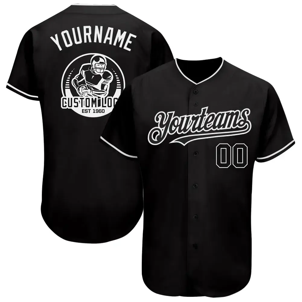 Custom Black White Authentic Baseball Jersey Image