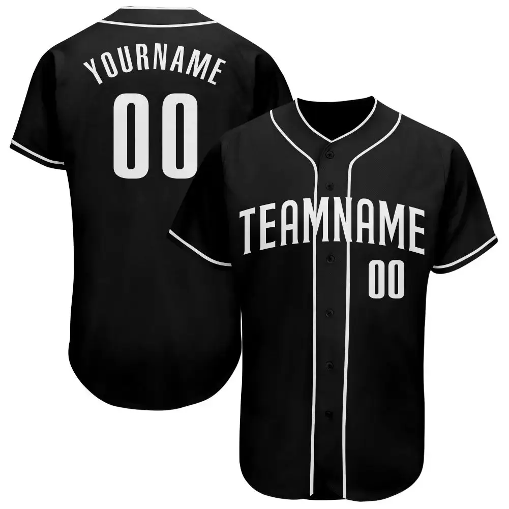 Custom Black White Authentic Baseball Jersey Image