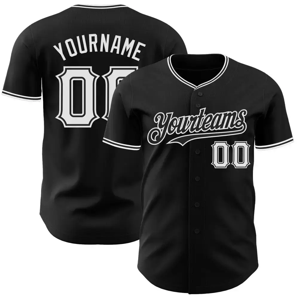 Custom Black White Authentic Baseball Jersey Image