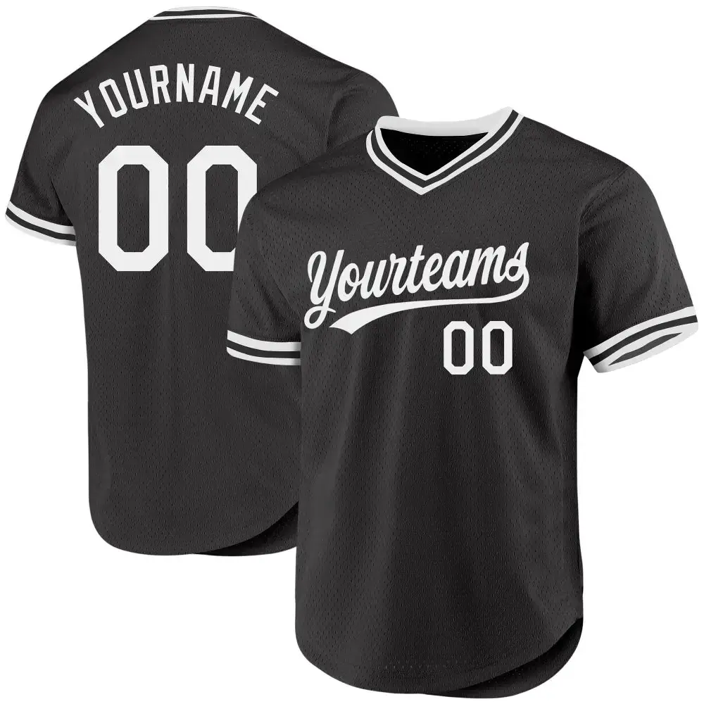 Custom Black White Authentic Throwback Baseball Jersey Image