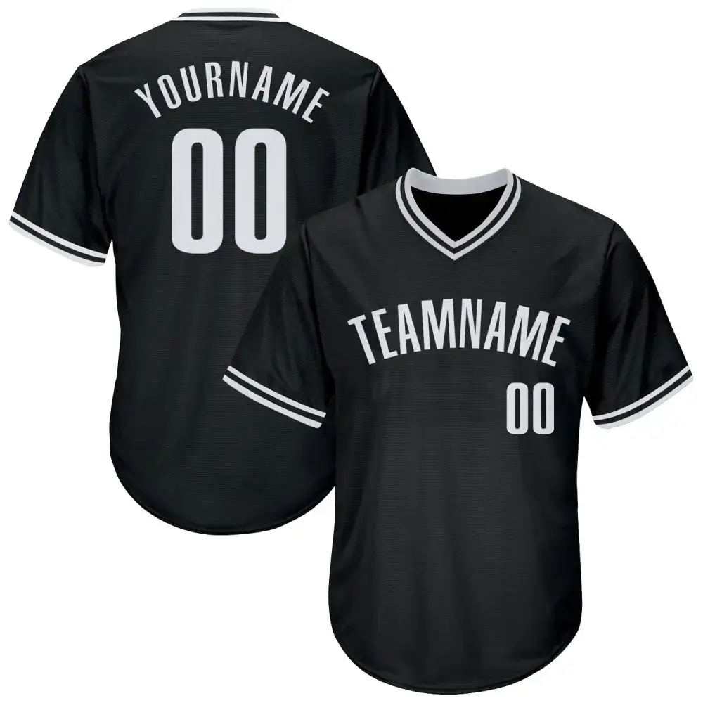 Custom Black White Authentic Throwback Rib-Knit Baseball Jersey Shirt Image