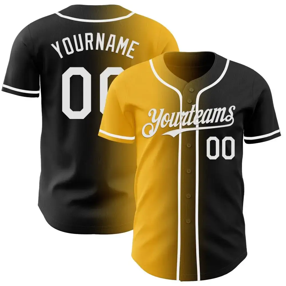 Custom Black White-Gold Authentic Gradient Fashion Baseball Jersey Image