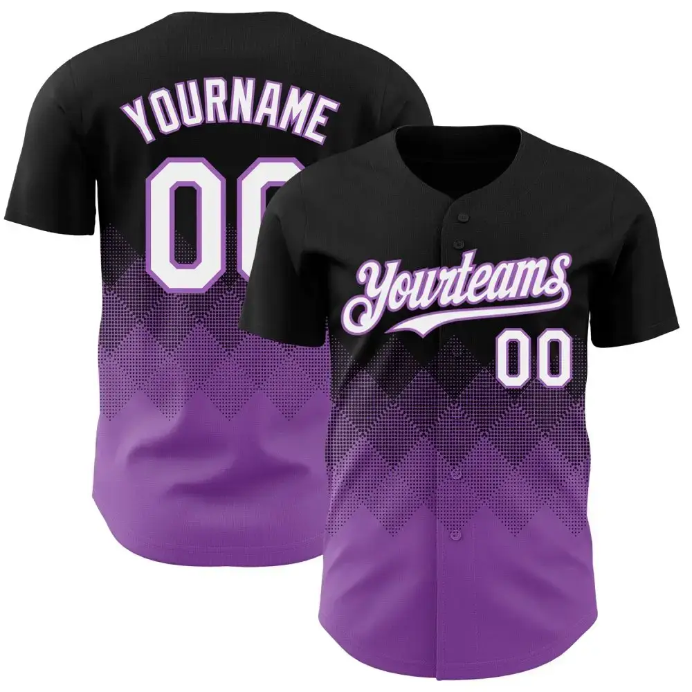 Custom Black White-Medium Purple 3D Gradient Square Shape Authentic Baseball Jersey Image