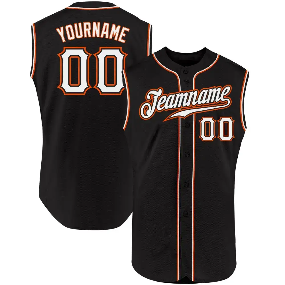 Custom Black White-Orange Authentic Sleeveless Baseball Jersey Image