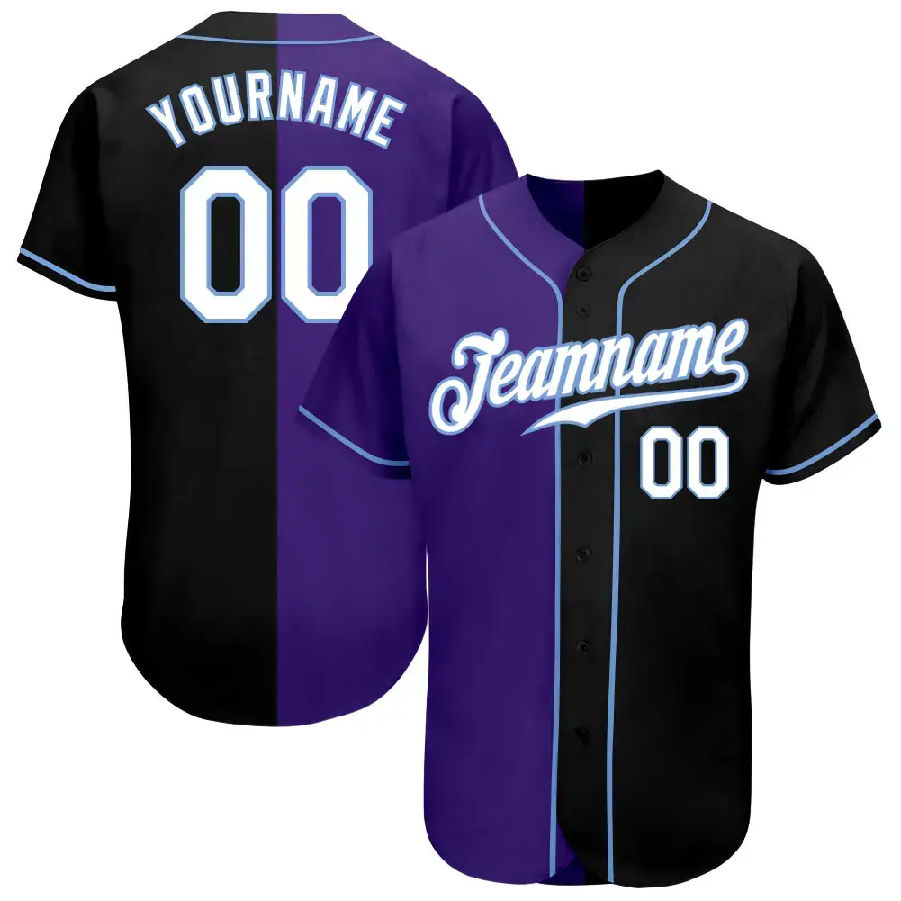 Custom Black White-Purple Authentic Split Fashion Baseball Jersey Image