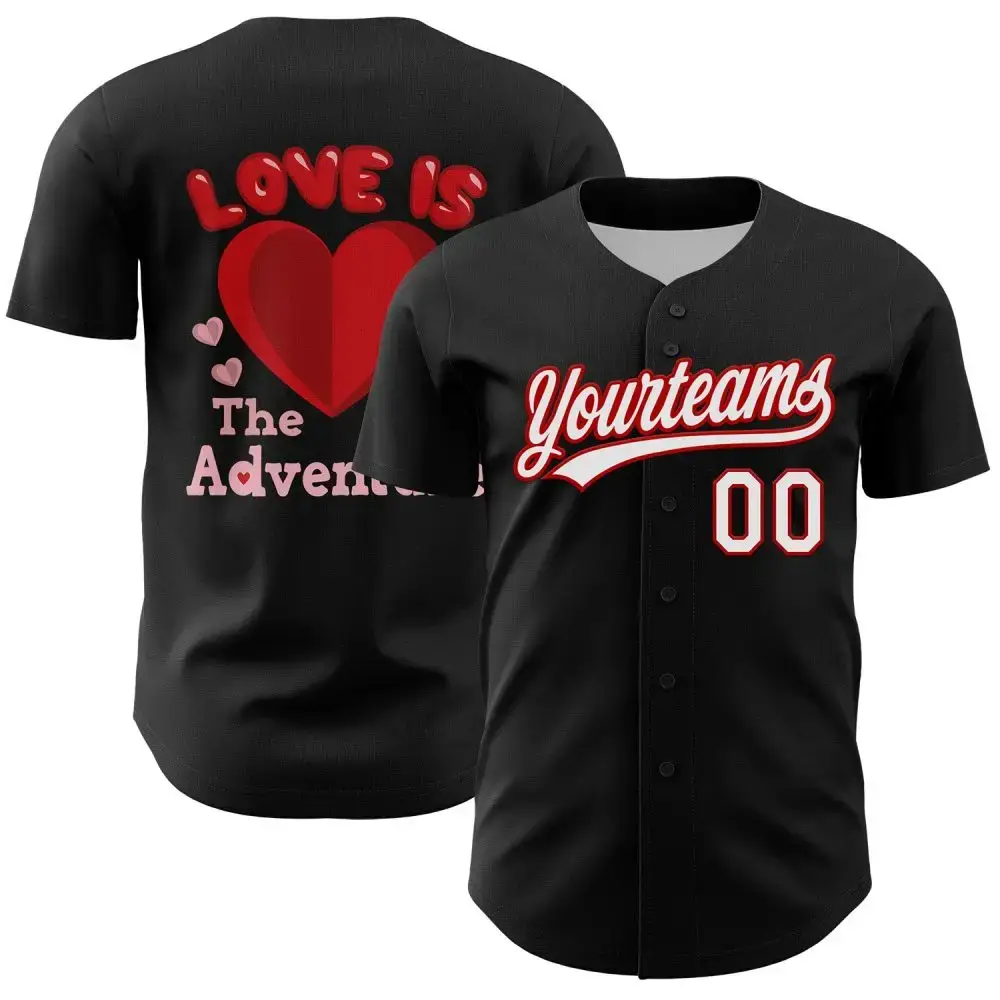 Custom Black White-Red 3D Love Heart Valentine'S Day Authentic Baseball Jersey Image
