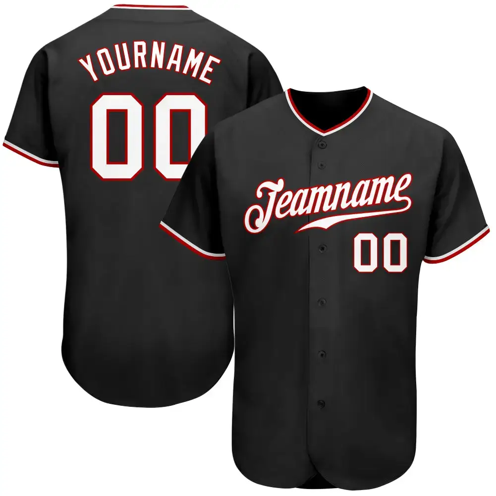 Custom Black White-Red Authentic Baseball Jersey Image