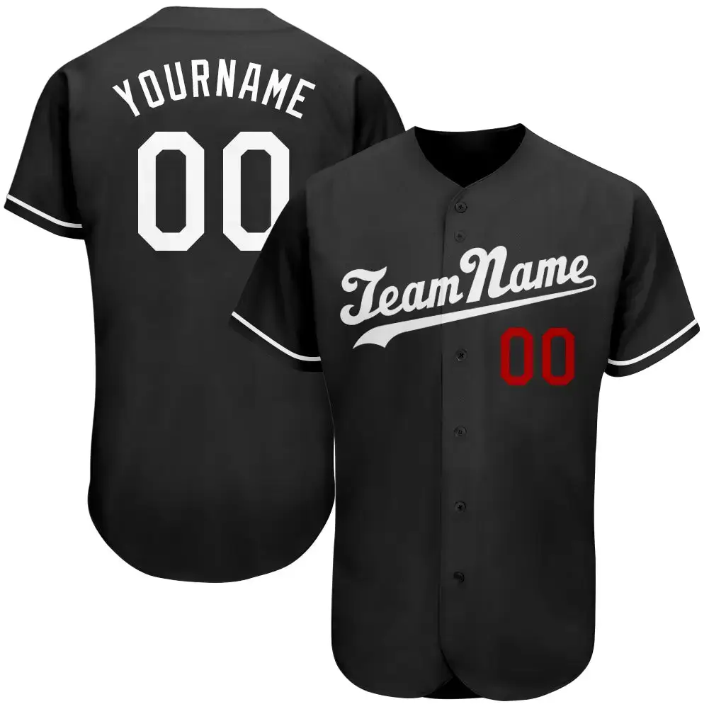 Custom Black White-Red Authentic Baseball Jersey Image