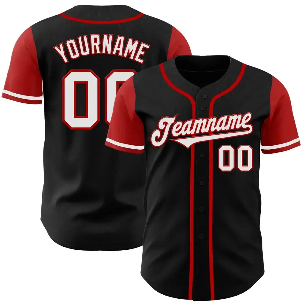 Custom Black White-Red Authentic Two Tone Baseball Jersey Image