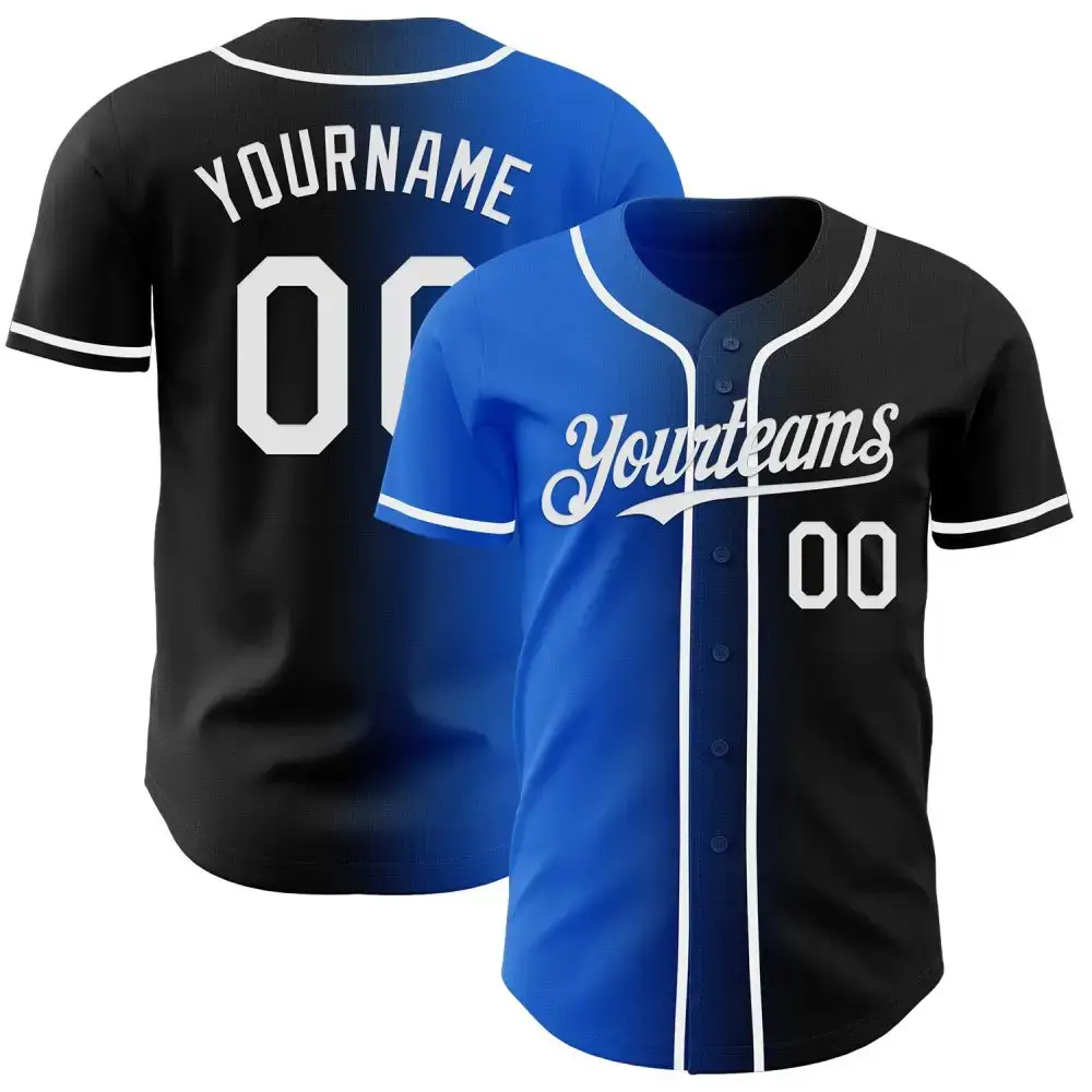 Custom Black White-Thunder Blue Authentic Gradient Fashion Baseball Jersey Image