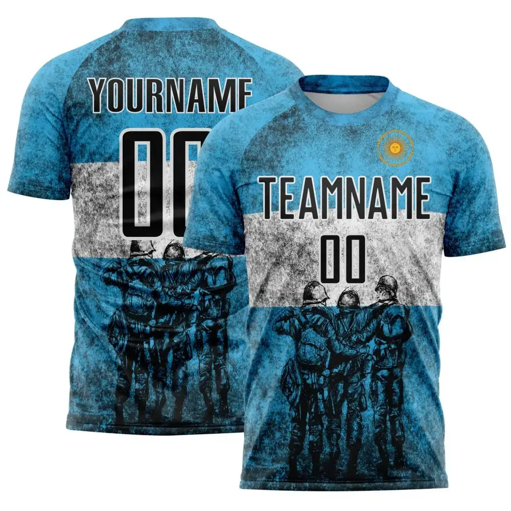 Custom Blue Black-White Argentina Patriotic Sports Sublimation Soccer Uniform Jersey Image