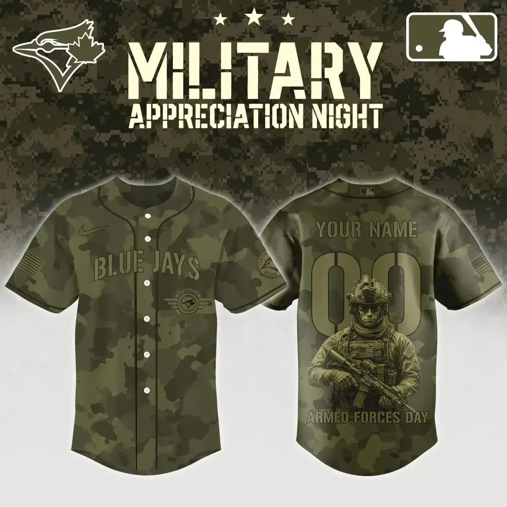 Custom Blue Jays Military Camo Jersey - Personalized For Armed Forces Day Image