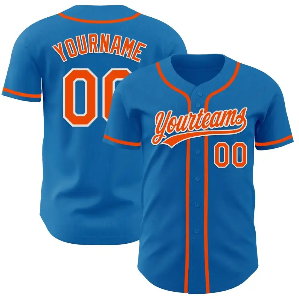 Custom Blue Orange-White Authentic Baseball Jersey Image