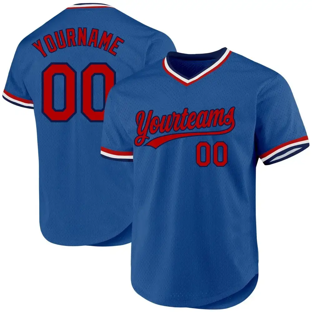Custom Blue Red-Navy Authentic Throwback Baseball Jersey Image