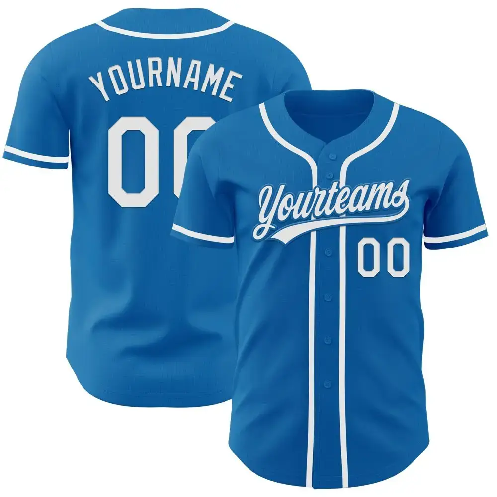 Custom Blue White Authentic Baseball Jersey Image