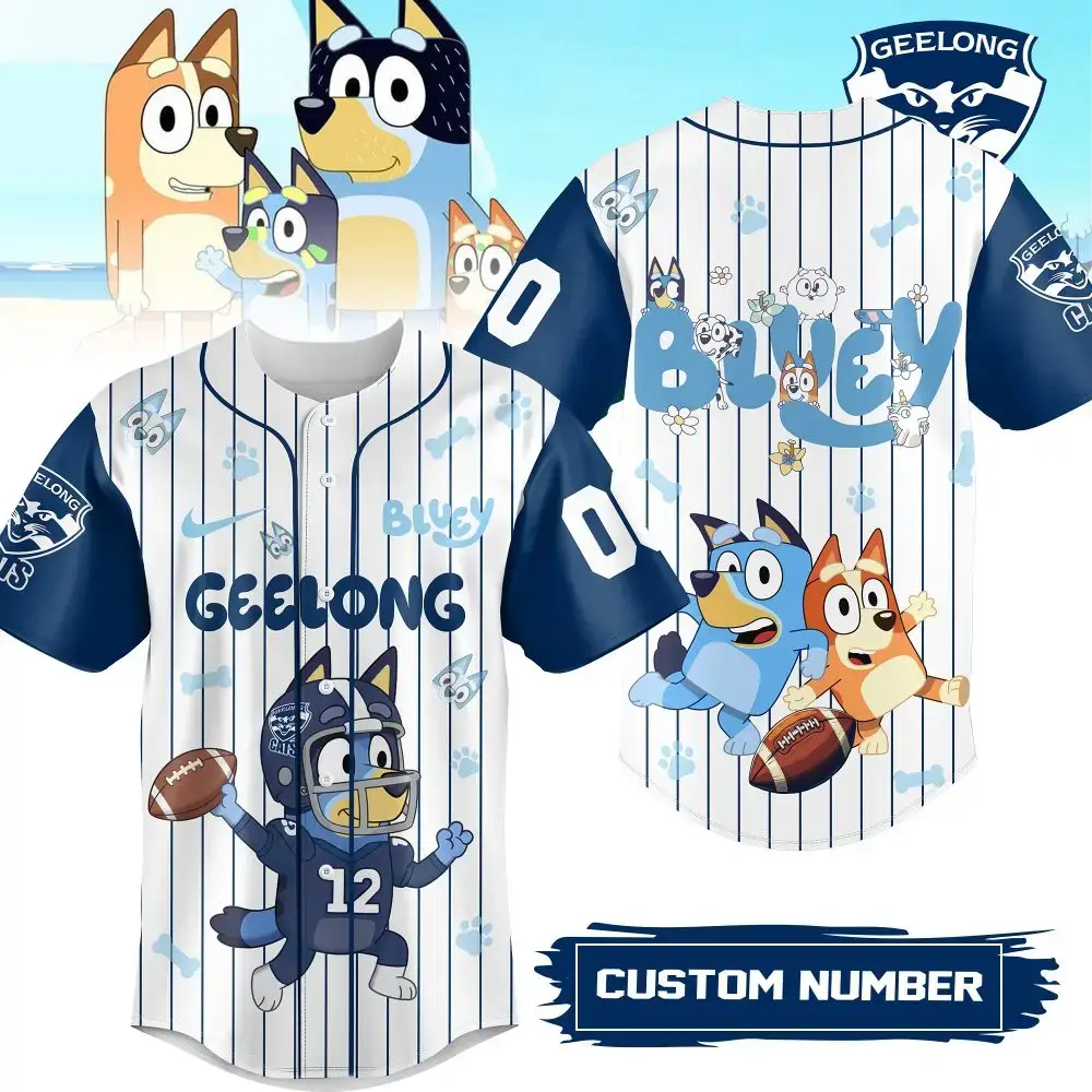 Custom Bluey Baseball Jersey - Geelong Cats Theme, Add Your Number! Image