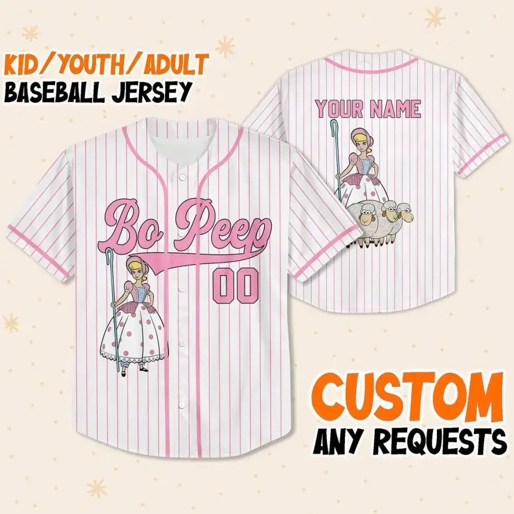 Custom Bo Peep Baseball Jersey For Kids/Youth/Adults – Personalize Your Name! Image