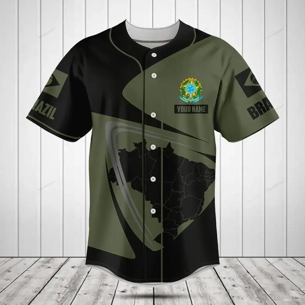 Custom Brazil Map Baseball Jersey - Personalized Name & Number, Stylish Sportswear Image