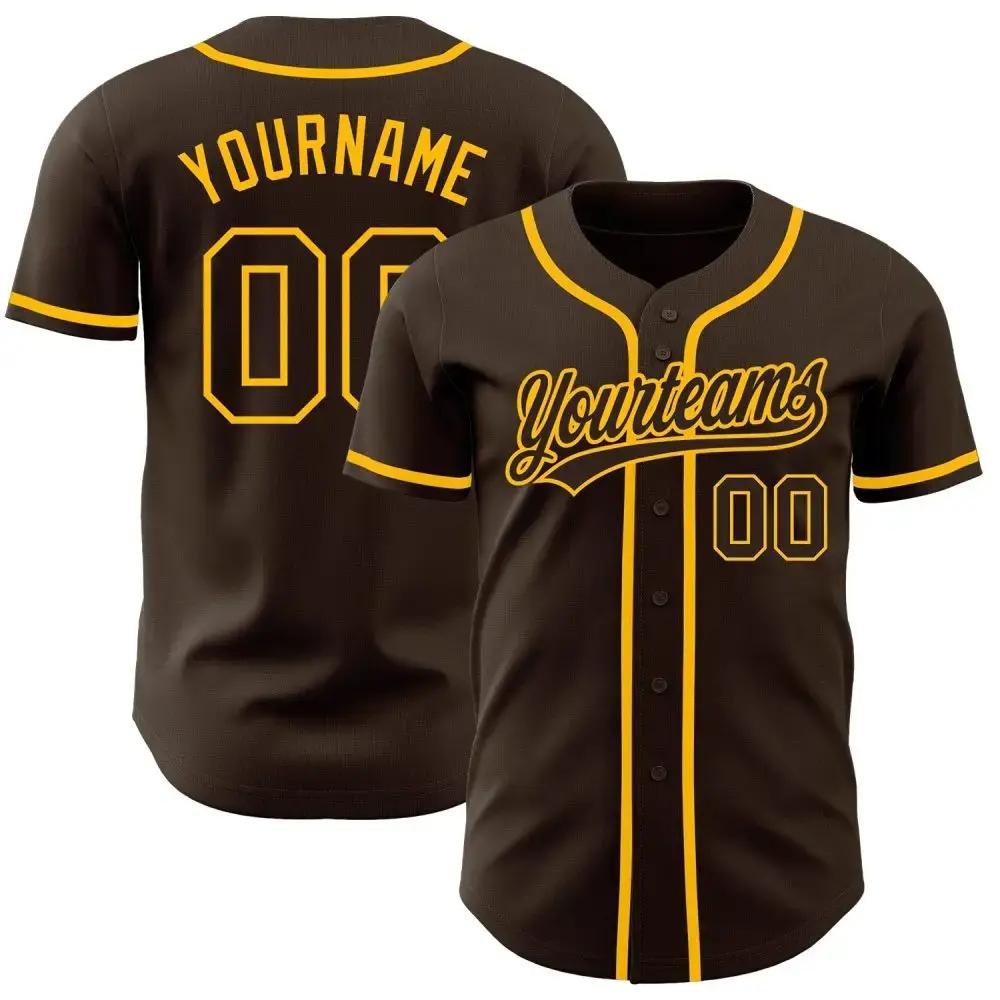 Custom Brown Brown-Gold Authentic Baseball Jersey Image