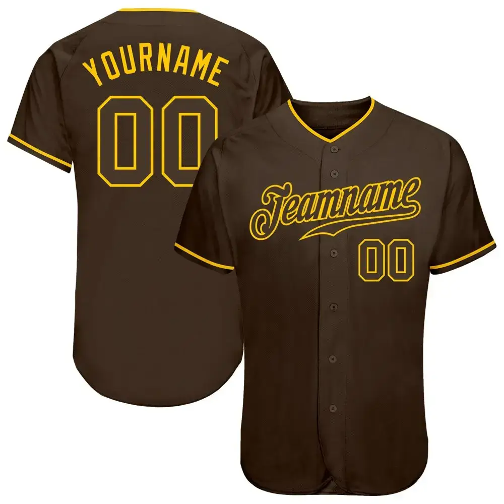 Custom Brown Brown-Gold Authentic Baseball Jersey Image