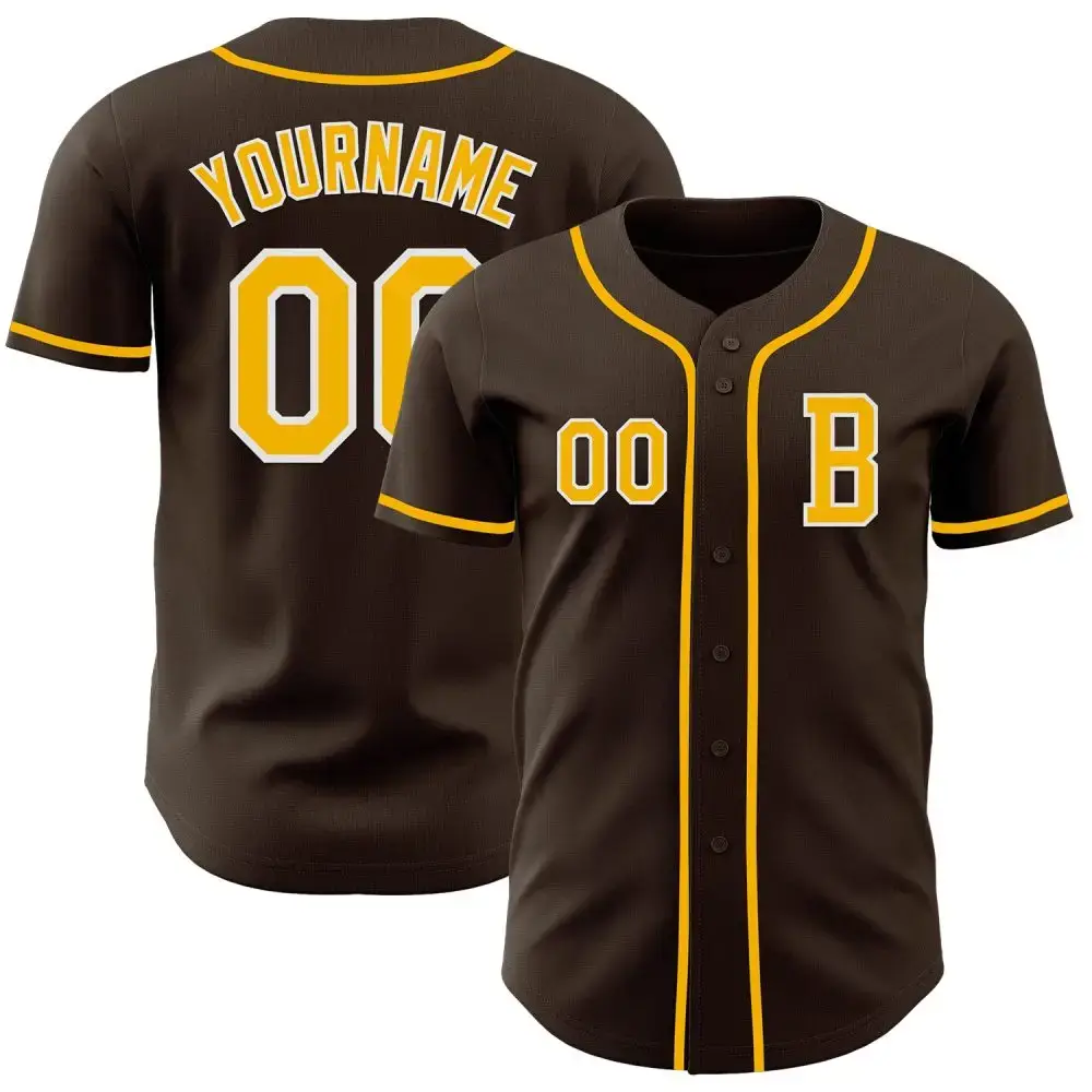 Custom Brown Gold-White Authentic Baseball Jersey Image