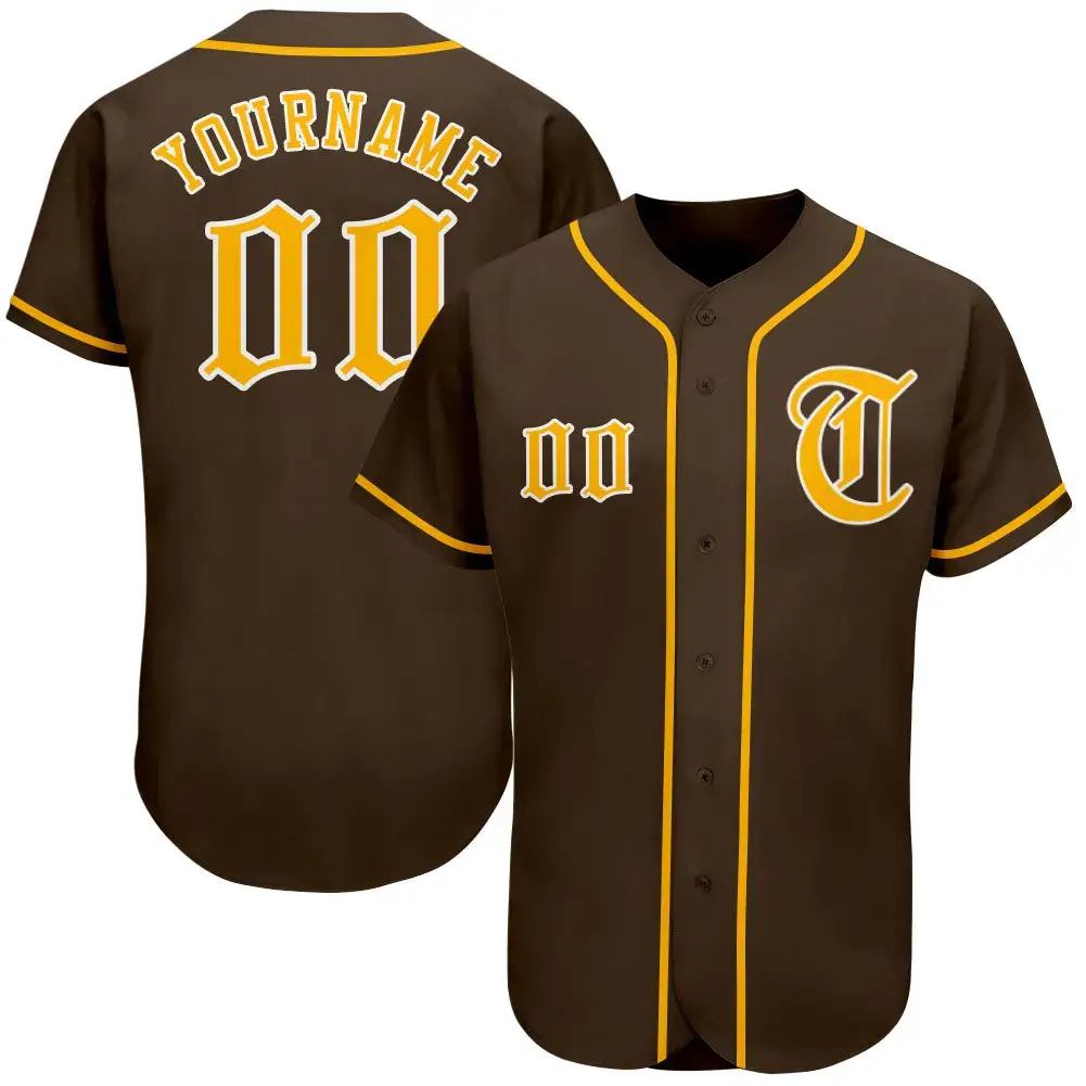 Custom Brown Gold-White Authentic Baseball Jersey Image