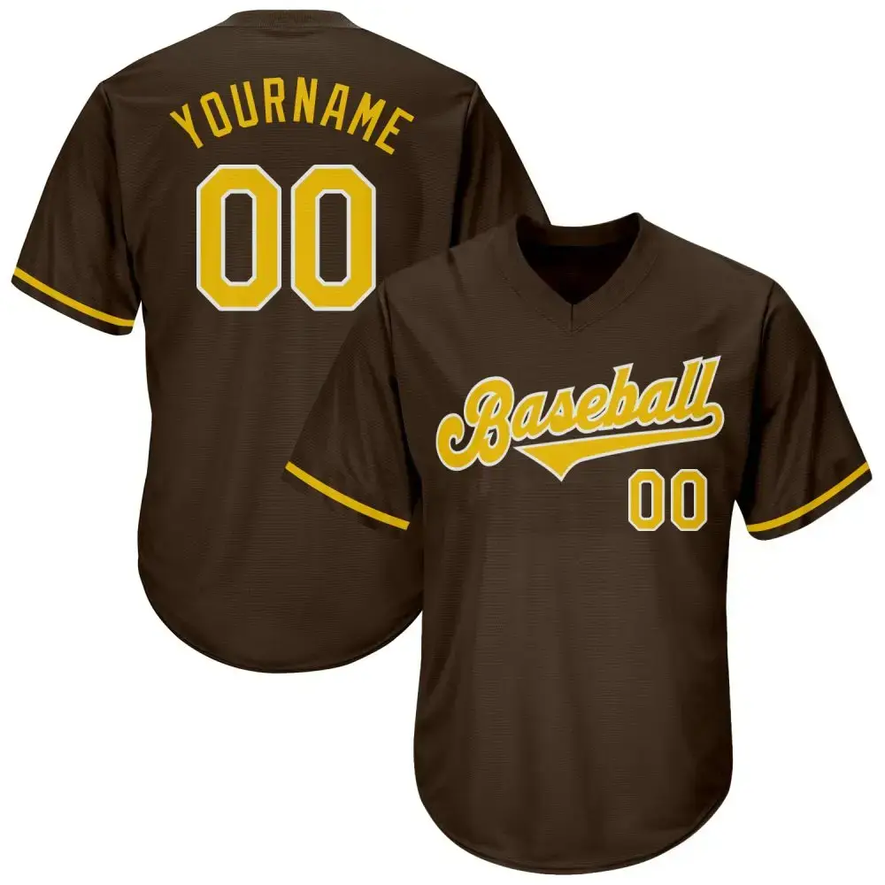 Custom Brown Gold-White Authentic Throwback Rib-Knit Baseball Jersey Shirt Image