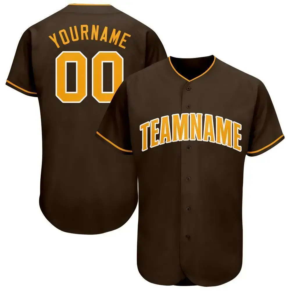 Custom Brown Gold-White Baseball Jersey Image