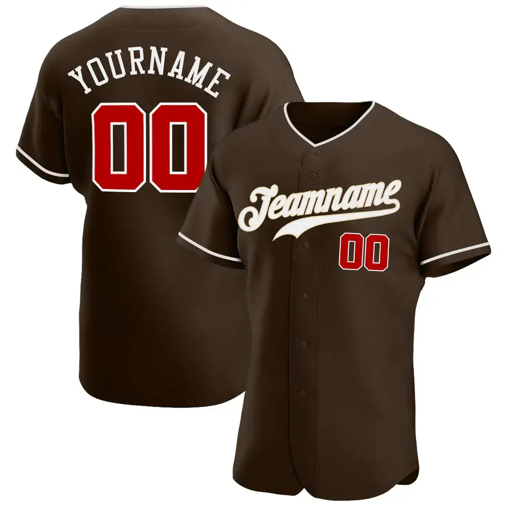 Custom Brown Red-White Authentic Baseball Jersey Image