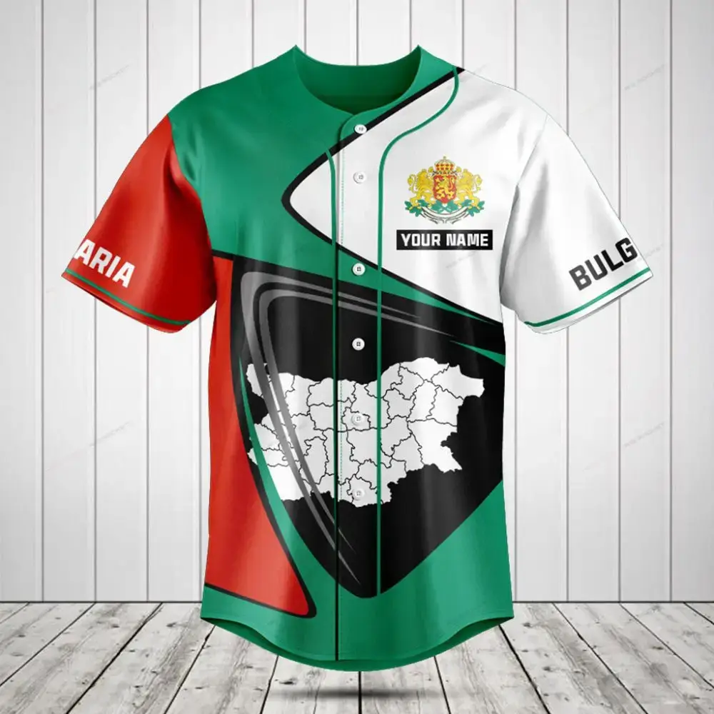 Custom Bulgaria Flag Baseball Jersey – Personalized Name & Map Design Image
