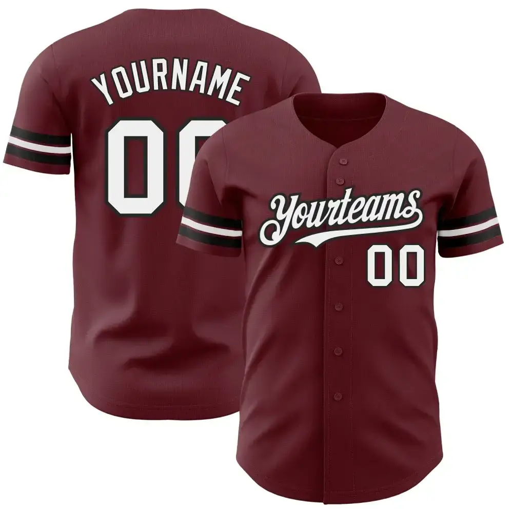 Custom Burgundy White-Black Authentic Baseball Jersey Image