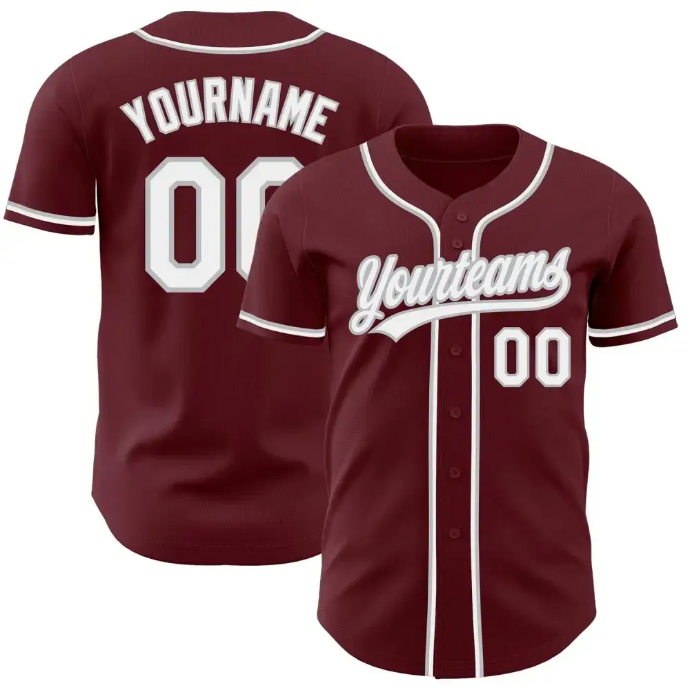 Custom Burgundy White-Gray Authentic Baseball Jersey Image