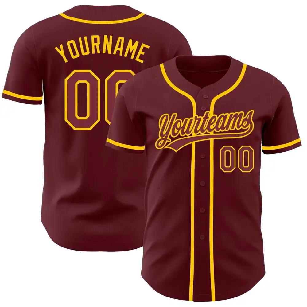 Custom Burgundy Yellow Authentic Baseball Jersey Image