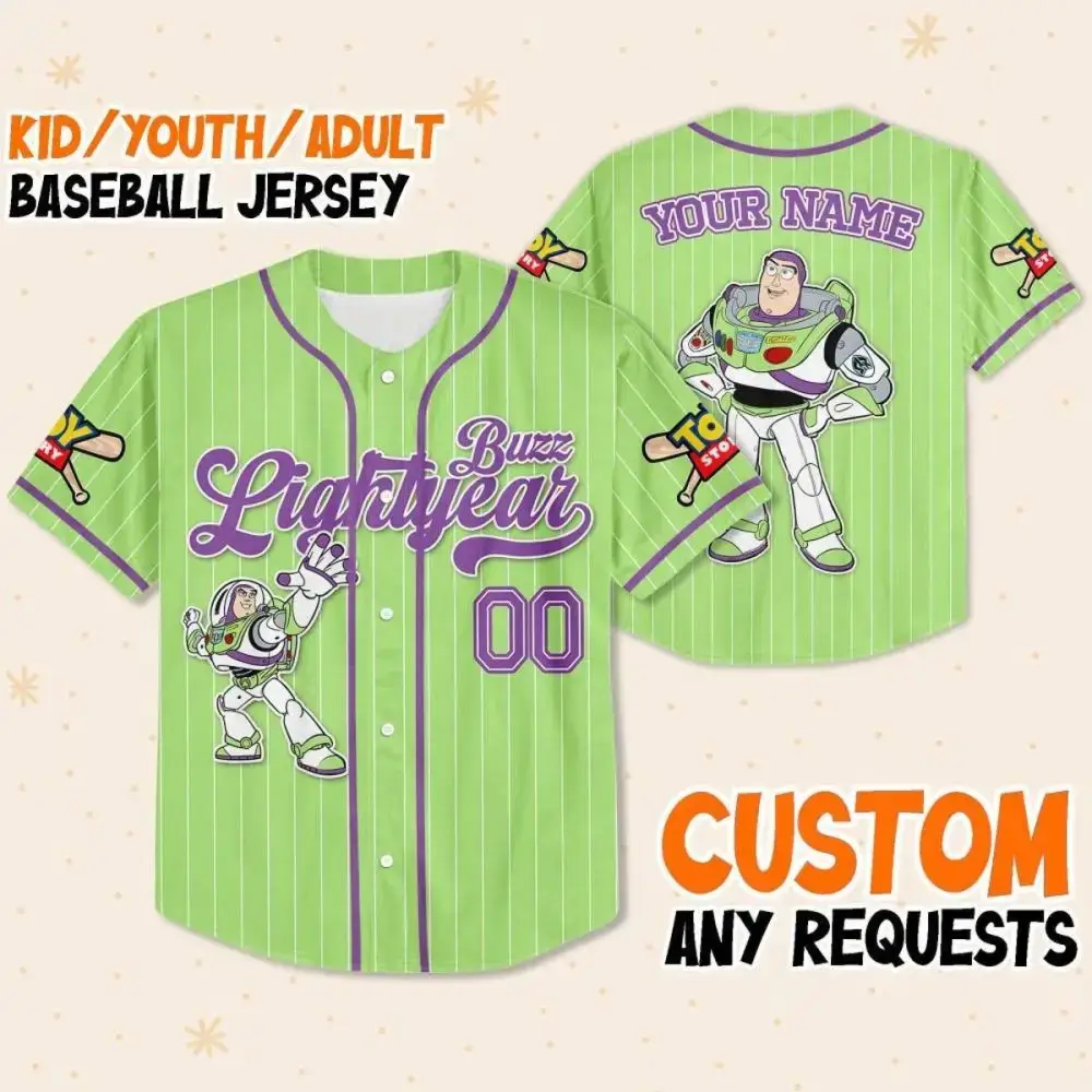 Custom Buzz Lightyear Baseball Jersey - Kids/Youth/Adult - Personalize With Your Name! Image