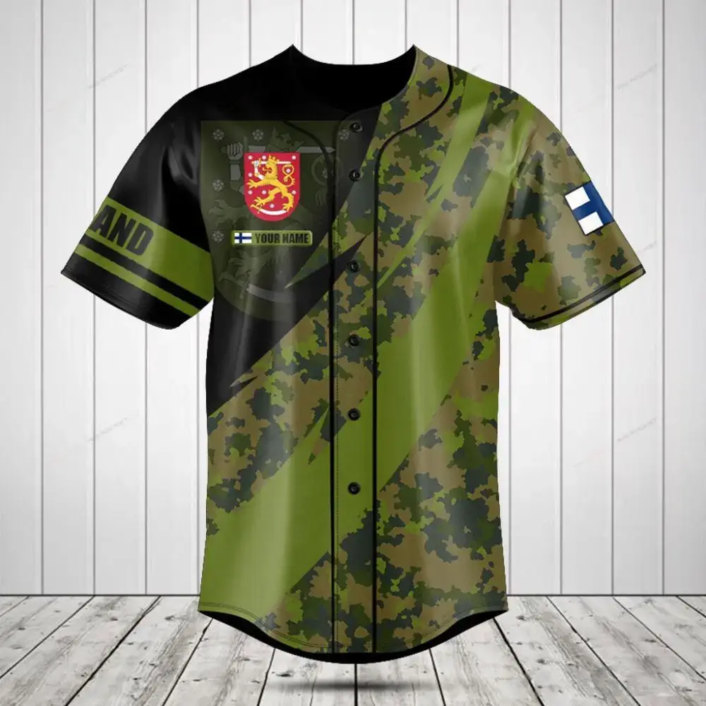 Custom Camo Baseball Jersey – Finland Flag & Personalized Name – Unique Military Style Top Image
