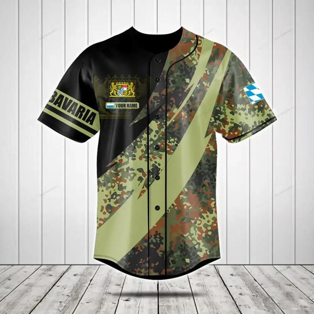 Custom Camo Baseball Jersey – Personalized Name & Bavarian Crest Design Image