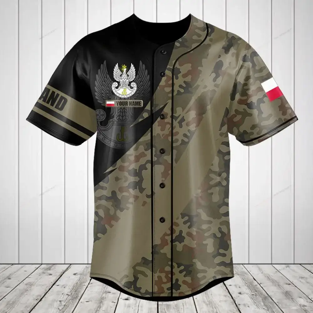 Custom Camo Baseball Jersey – Polish Eagle Design, Personalized Name & Flag Image