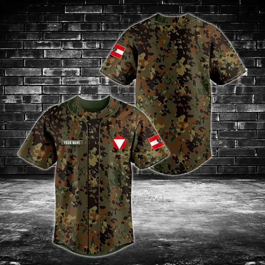Custom Camo Baseball Jersey - Personalized Name & Flag Design - Unique Military Style Top Image
