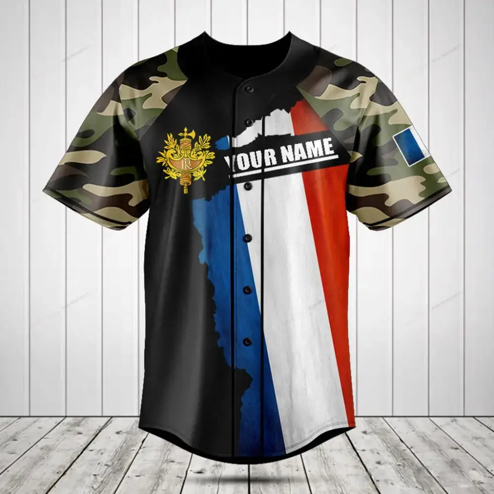 Custom Camo Baseball Jersey - Personalized Name & Flag Design , Unique Sportswear Image