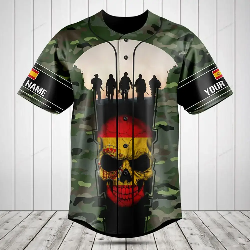 Custom Camo Baseball Jersey - Skull & Soldier Design, Personalized Sleeves Image