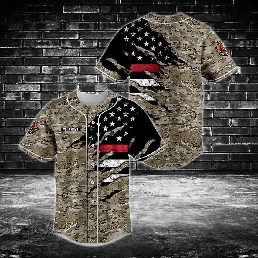 Custom Camo Baseball Jersey With American Flag Design – Personalized Sportswear For Men & Women Image