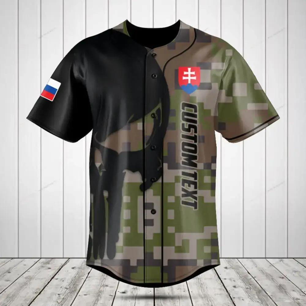Custom Camo Baseball Jersey With Flags & Personalized Text - Unique Sportswear Image