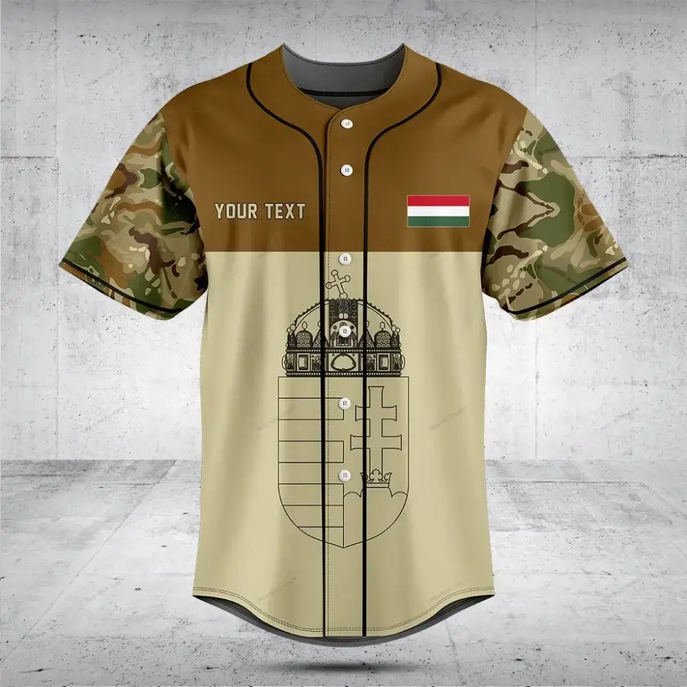 Custom Camo Baseball Jersey With Hungarian Flag & Crest - Personalize Yours! Image