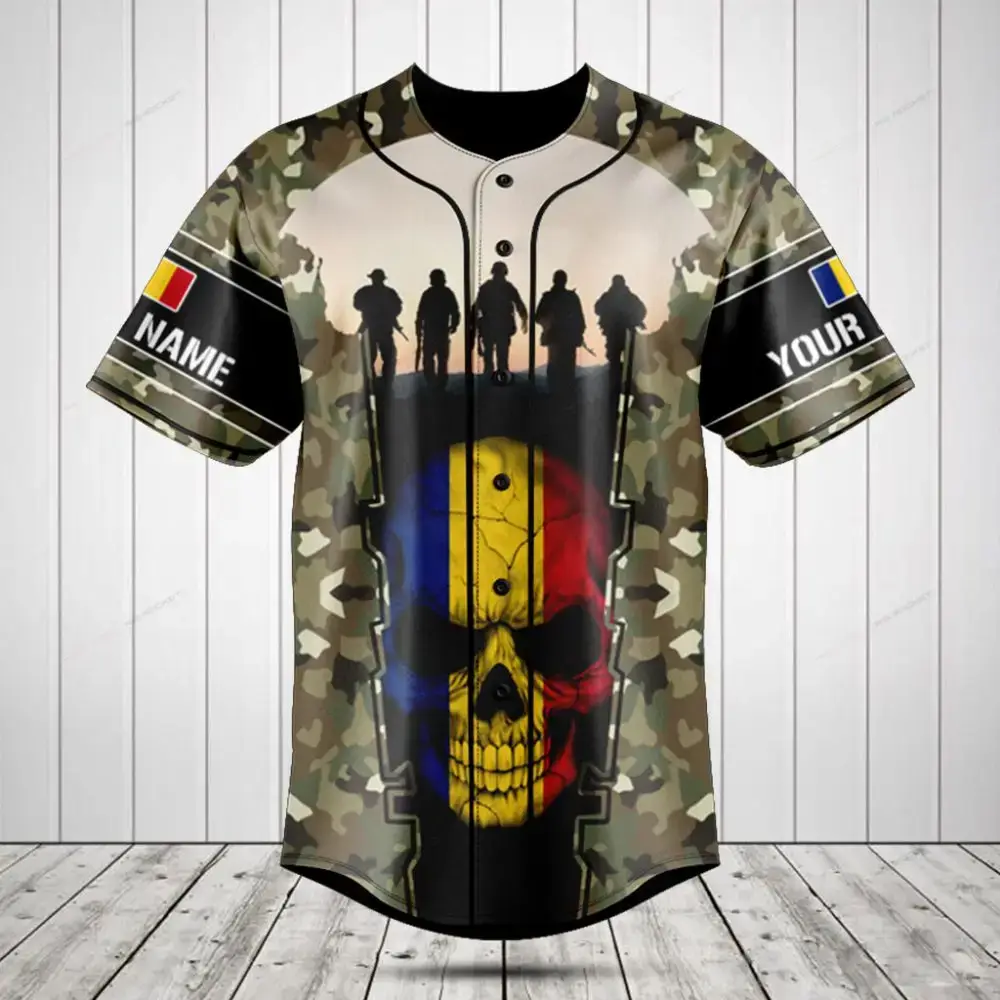 Custom Camo Baseball Jersey With Skull & Soldier Design - Personalize Your Name! Image