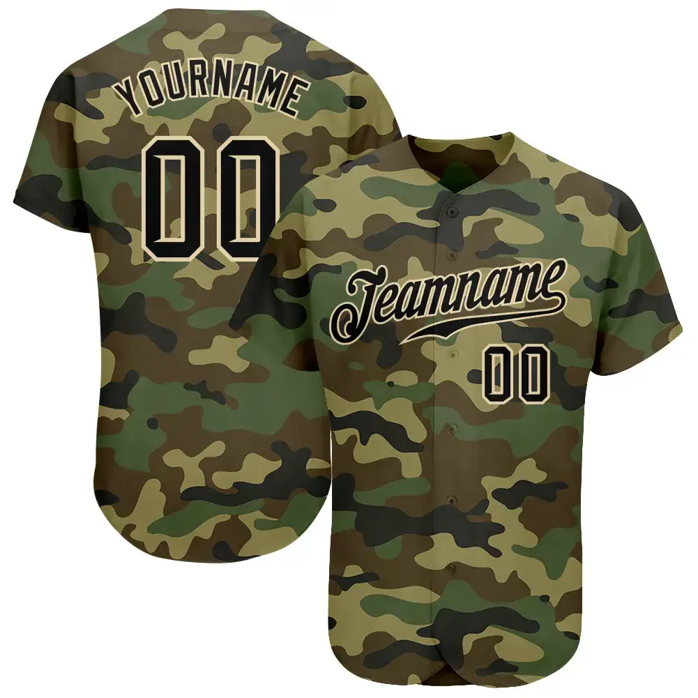 Custom Camo Black-City Cream Authentic Salute To Service Baseball Jersey Image