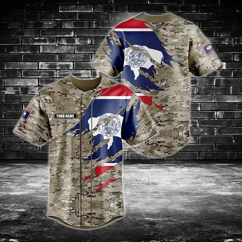 Custom Camo Flag Baseball Jersey - Personalized Name, Stylish & Comfortable Athletic Wear Image