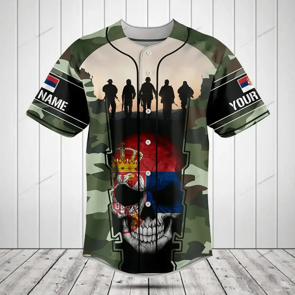 Custom Camo Military Baseball Jersey – Personalized Name & Flag Design Image