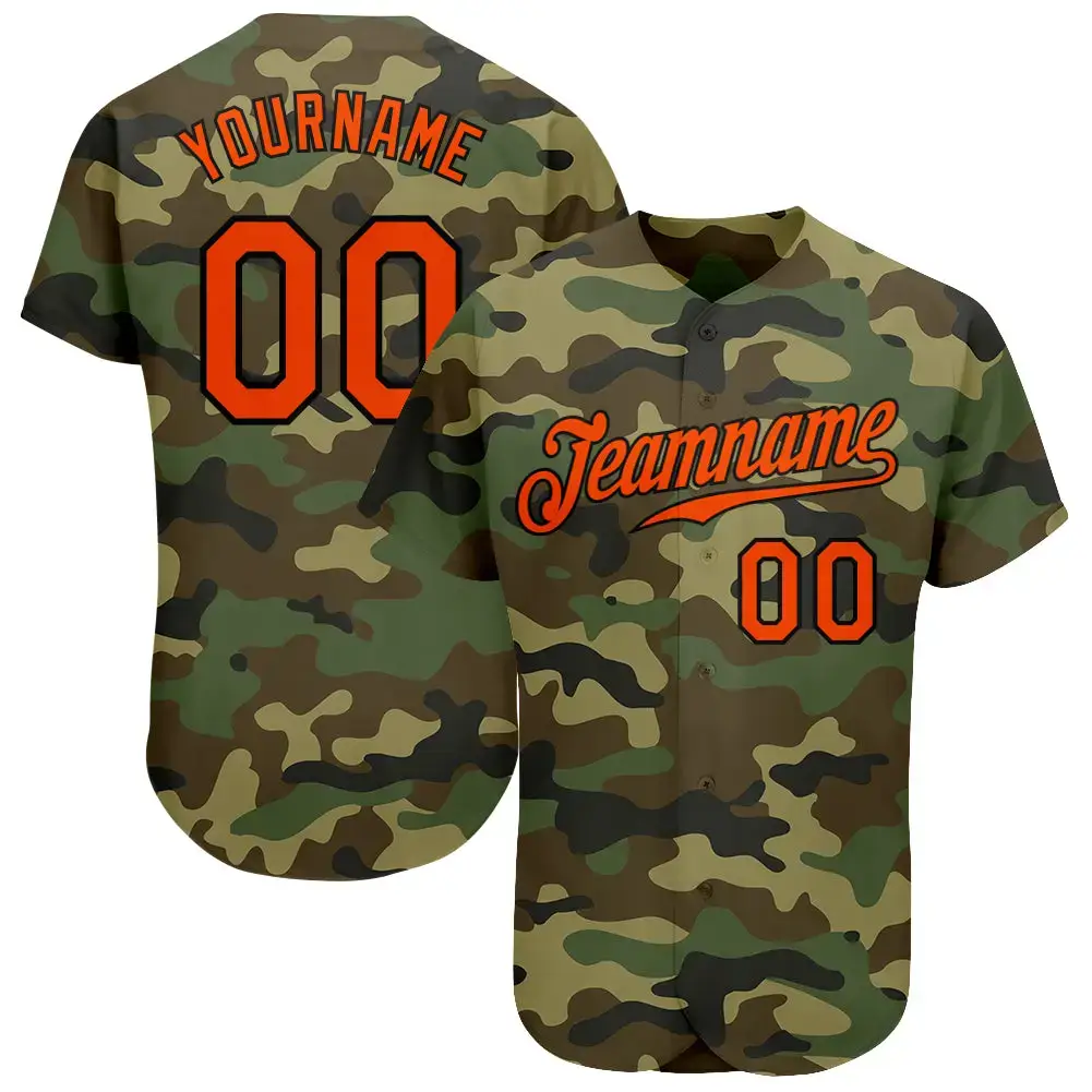 Custom Camo Orange-Black Authentic Salute To Service Baseball Jersey Image
